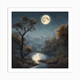 Full Moon Over The River 2 Art Print