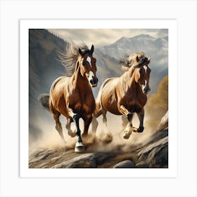 Horses Running In The Mountains Art Print