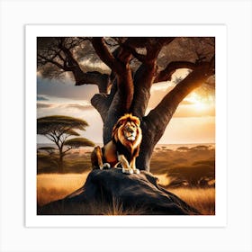 Lion And The Tree 1 Art Print