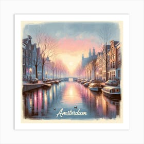 Dawn Reflections Amsterdam Wall Print Art A Peaceful And Picturesque Depiction Of Amsterdam S Tranquil Mornings, Perfect For Bringing A Sense Of Calm And Beauty To Any Space Art Print