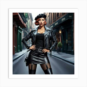 Woman In A Leather Jacket 1 Art Print