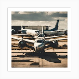 Old Airplanes Parked At An Airport Art Print