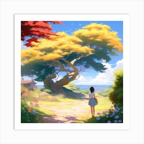 Girl Standing Under A Tree Art Print