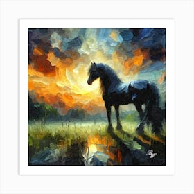 Black Stallion Abstract Oil Texture Art Print