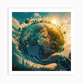 Hand Holding A Solar Powered Globe Art Print