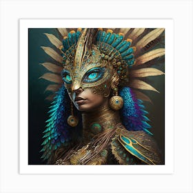 Firefly A Modern Illustration Of A Fierce Native American Warrior Peacock Iguana Hybrid Femme Fatale (17) Art Print