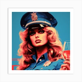 Police Officer Holding A Glass Of Wine Art Print