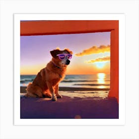 Dog And Sunset Art Print