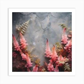 Pink Flowers On A Cracked Wall Art Print