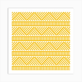 Golden Wheat - Ladder Stripes - Amber Yellow on White - Abstract Textured Geometric Ornament - Line Art - Rural Pattern Art Print