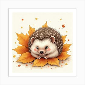 Cute Hedgehog In Autumn Leaves Art Print