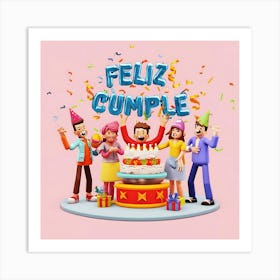 Feliz cumple and Feliz cumpleaños sign means Happy Birthday in Spanish language, Birthday party celebration gift with birthday cake candle colorful balloons best congratulation over light backgroundFeliz Cumplie 1 Art Print