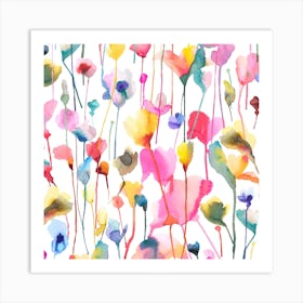 Summer Wild Rustic Flowers Colourful Square Art Print