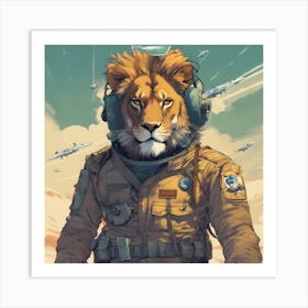 A Badass Anthropomorphic Fighter Pilot Lion, Extremely Low Angle, Atompunk, 50s Fashion Style, Intri (2) Art Print