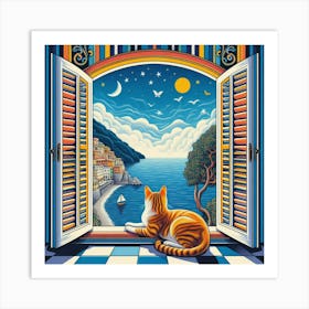 Cat Looking Out The Window Art Print