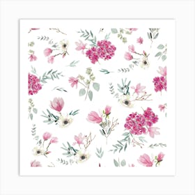 Geranium Flowers White Pink Art Print