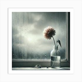 Wilted Flower by the Window Wall Art: A Poignant Scene of Loss and Reflection for Emotional and Thoughtful Decor Print Art Art Print