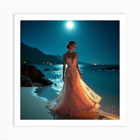 Full Moon On The Beach 2 Art Print