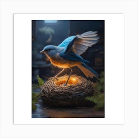 Blue Bird In Nest Art Print