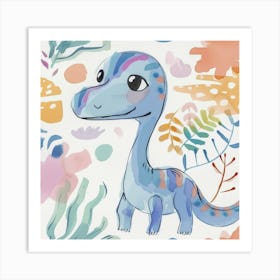 Troodon Dinosaur Muted Pastels Pattern  2 Art Print