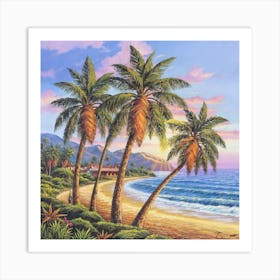 Three palm trees on the sea coast 7 Art Print