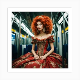 Red Haired Woman On Train Art Print