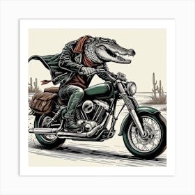 Crocodile On A Motorcycle 1 Art Print