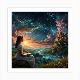 Fairytale Girl Reading A Book Art Print