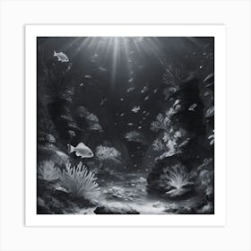 Black And White Underwater Painting 1 Art Print