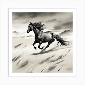 Horse Running In The Desert Art Print