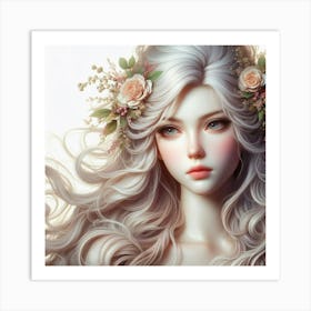 Beautiful Girl With Flowers Art Print