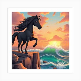 Black Horse On The Cliff 2 Art Print