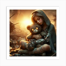 Robot Girl With Teddy Bear 1 Art Print