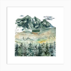 Watercolor Of Mountains Art Print