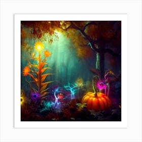 Halloween Pumpkins In The Forest Art Print