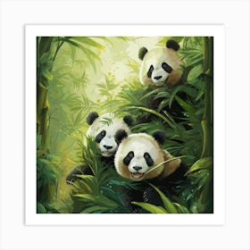 Panda Family In The Jungle Art Print