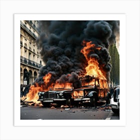 Paris Car Fires Art Print