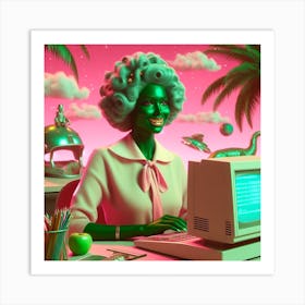 Woman On A Computer Art Print