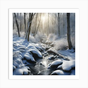 Winter Light on the Icy Woodland Stream Art Print