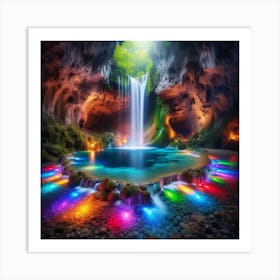 Colorful Waterfall In A Cave Art Print