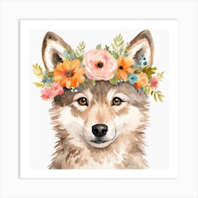 Floral Baby Wolf Nursery Illustration (34) Art Print
