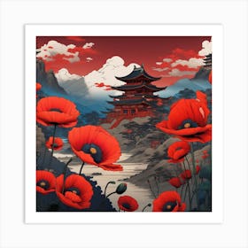 Poppies In The Mountains Art Print