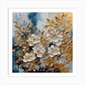 Gold And White Flowers 1 Art Print