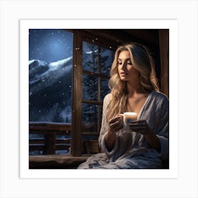 Woman Drinking Coffee Art Print