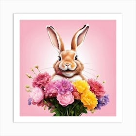 Easter Bunny With Flowers Art Print