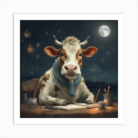 Cow At Night Art Print