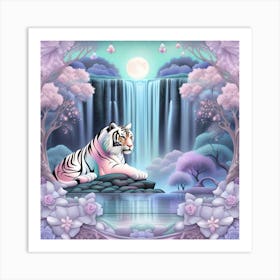 Tiger By The Waterfall Art Print