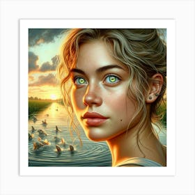 Girl With fish Art Print