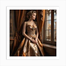 Beautiful Woman In Gold Dress 1 Art Print