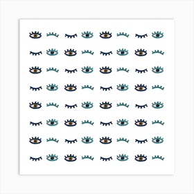 Eyes Pattern White 12x12 Art Print